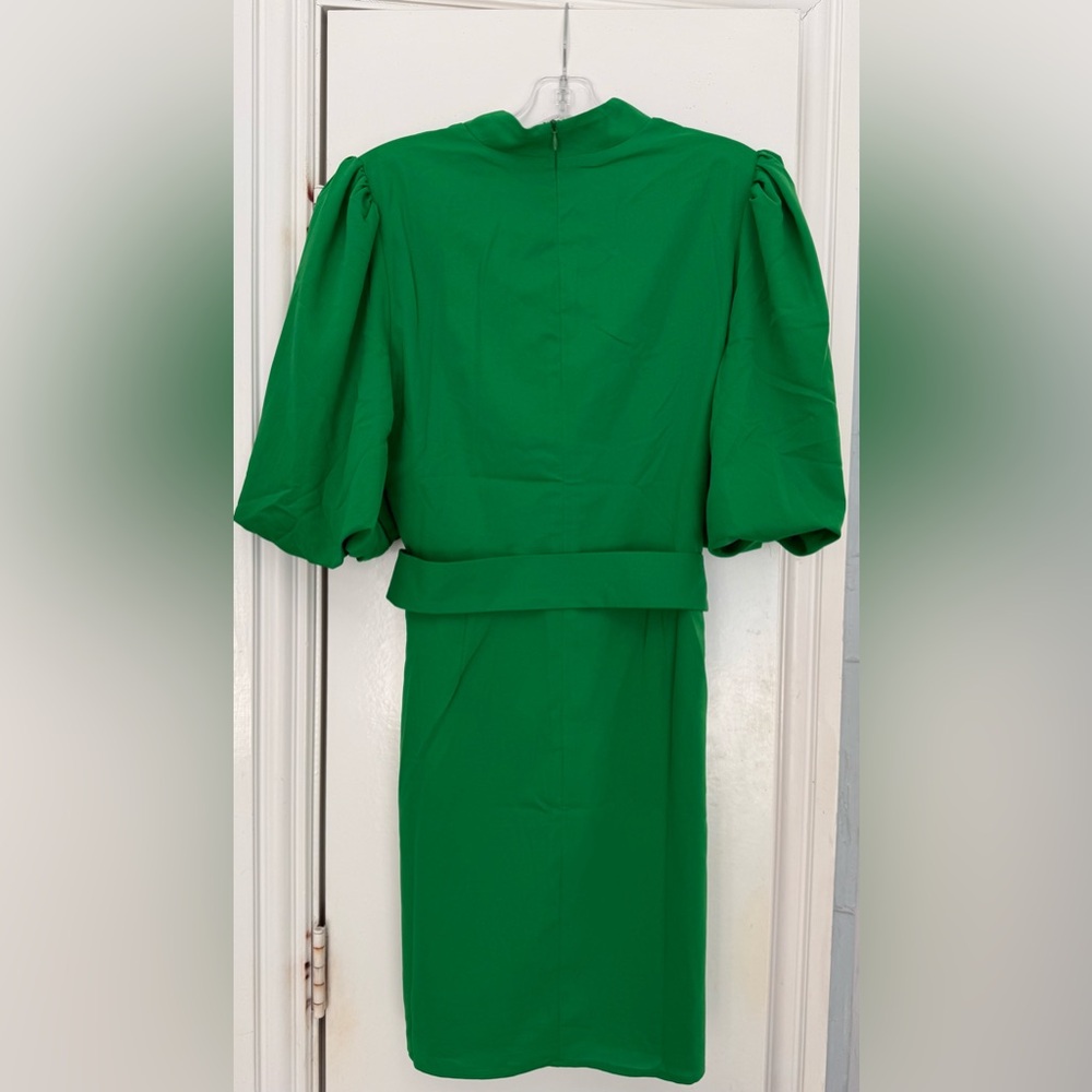 Chic Green Dress with Ballon Sleeves and Embellished Belt - New (without tags) - Picture 3 of 4
